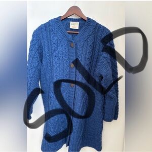 Kilronan Knitwear Made in Ireland Cable Knit 100% Merino Wool Button Cardigan L